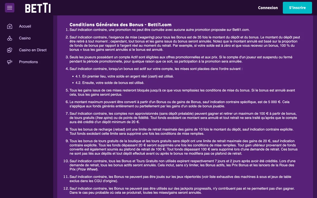 Betti’s bonus terms: the rules that apply unless a promotion states otherwise.