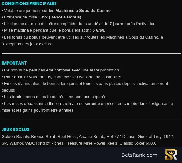 Reglas del bono cripto: x35 sobre depósito más bono, siete días y juegos excluidos.