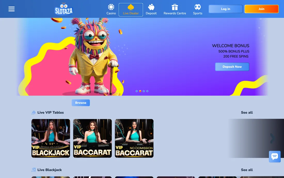 Die Live-Tische: VIP Blackjack, VIP Baccarat und Baccarat ohne Kommission, im Bereich Live Dealer.