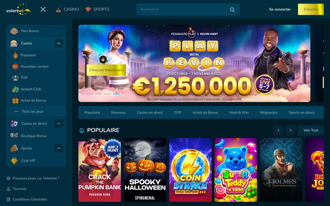 The home page and its lobby: Popular, New, Live Casino, TOP, Bonus Buy, Hold & Win and Megaways sections, with the running tournament as a banner.
